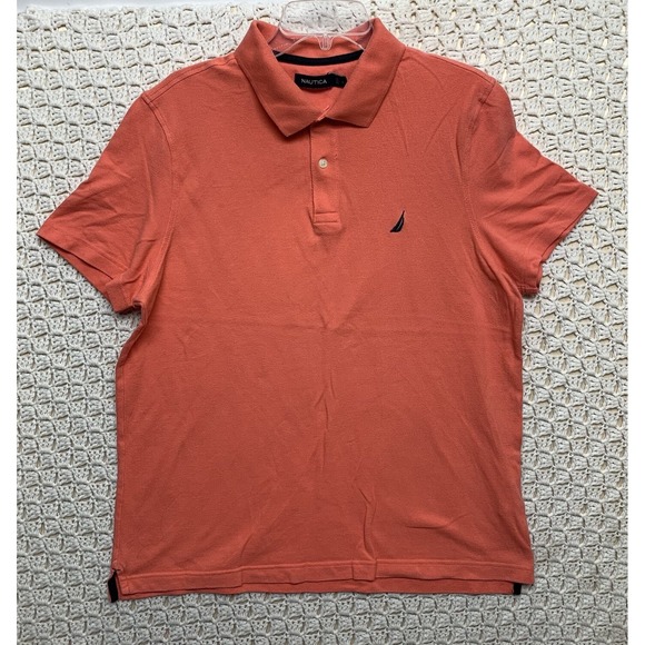 Nautica Polo Shirt Men's Size Large Pink Short Sleeve Logo 100% Cotton - Picture 1 of 8
